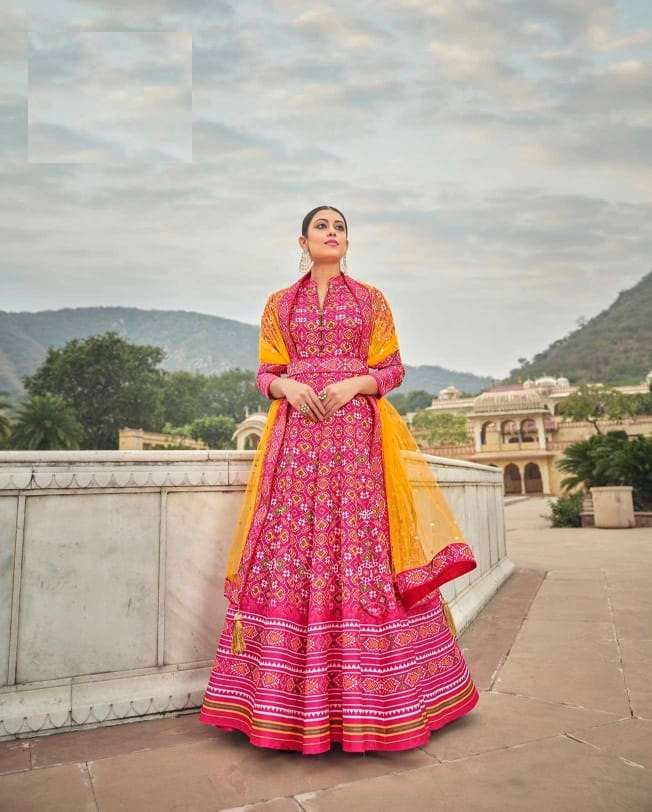 DESIGNER FANCY LONG PINK SILK ANARKALI GOWN SUIT FOR WEDDING PARTY WEAR DST VIRASAT 9003