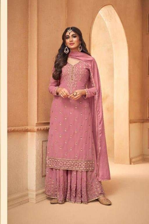 DESIGNER FANCY PARTY WEAR GEORGETTE PINK SHARARA SALWAR SUIT JG MOHINI GLAMOUR 95001A