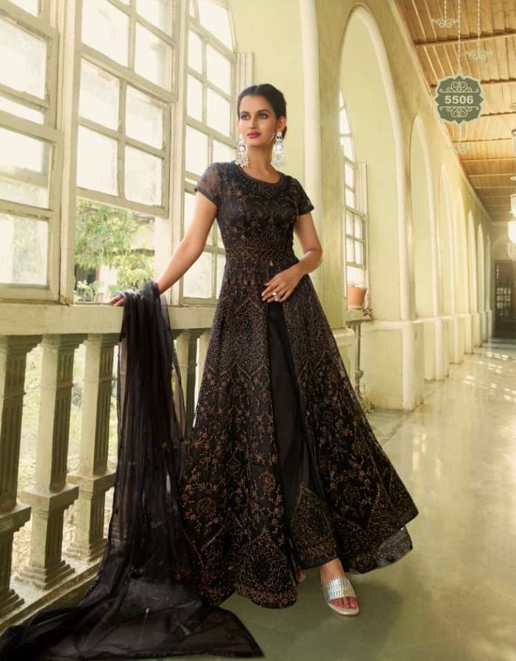 DESIGNER FANCY PARTY WEAR LONG BLACK ANARKALI GOWN STYLE PREMIUM NET SALWAR SUIT SM SWAGAT 5606