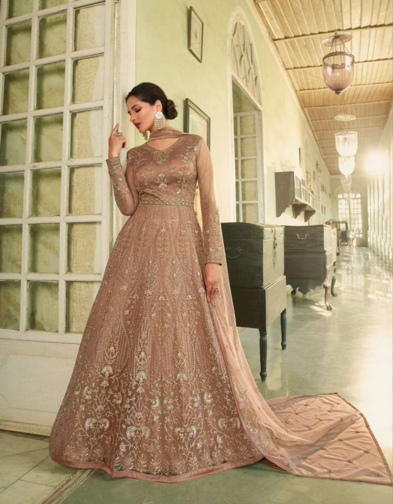 DESIGNER FANCY PARTY WEAR LONG PEACE ANARKALI GOWN STYLE PREMIUM NET SALWAR SUIT SM SWAGAT 5603