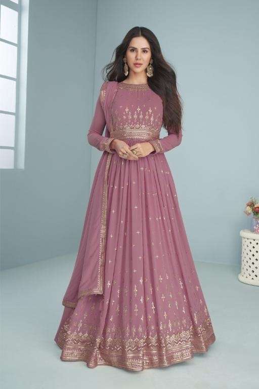 DESIGNER FANCY PARTY WEAR LONG PINK ANARKALI SALWAR SUIT IN GEORGETTE RH JG AF 9392C