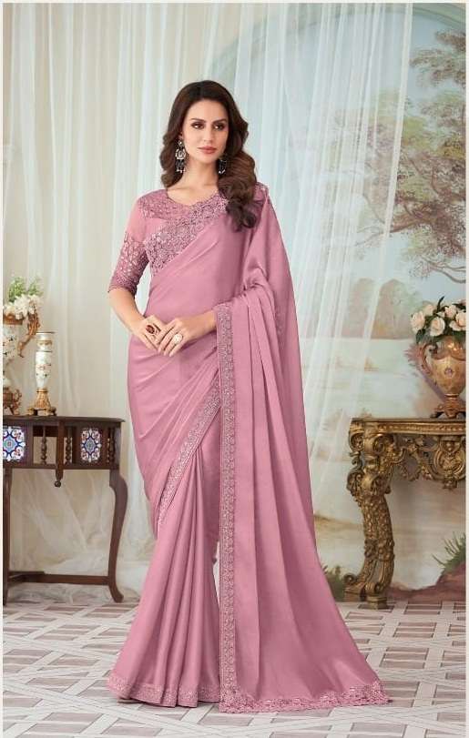 DESIGNER FANCY PINK WEDDING PARTY WEAR DESIGNER GEORGETTE SILK FABRIC SAREE TFH 27003C