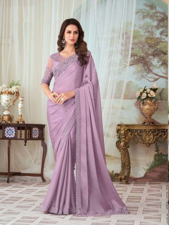 DESIGNER FANCY PURPLE WEDDING PARTY WEAR DESIGNER GEORGETTE SILK FABRIC SAREE TFH 27003A