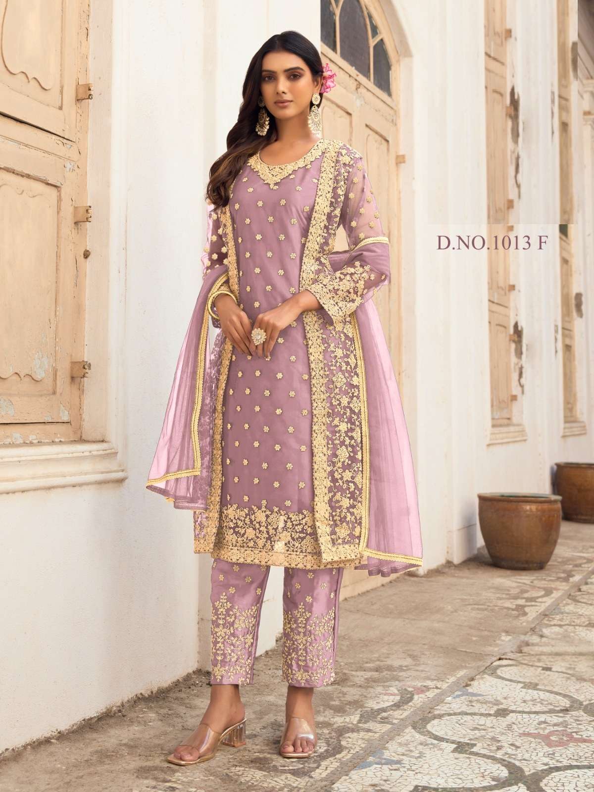 DESIGNER FANCY WEDDING PARTY FESTIVAL WEAR BUTTERFLY NET PEACE KOTI SALWAR SUIT SABAH SM 1013F