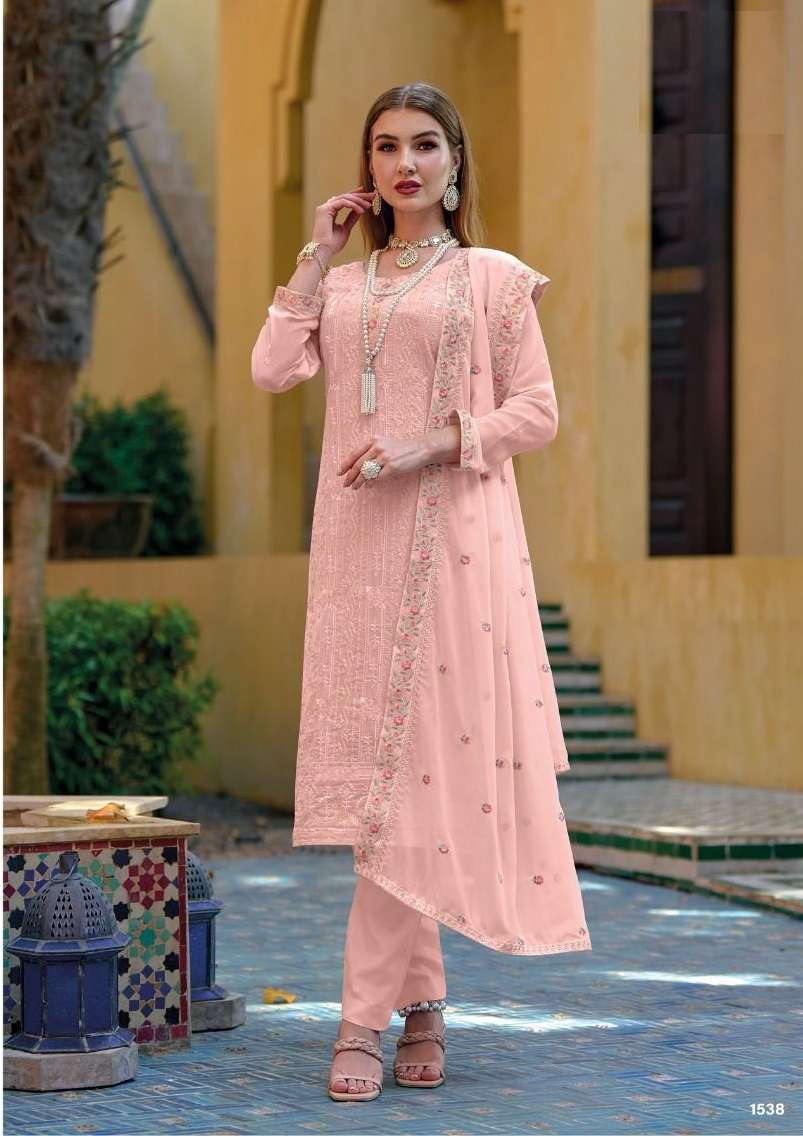 DESIGNER FANCY WEDDING PARTY FESTIVAL WEAR PEACE CHINON SILK STARIGHT SALWAR SUIT EBA SISI 1538