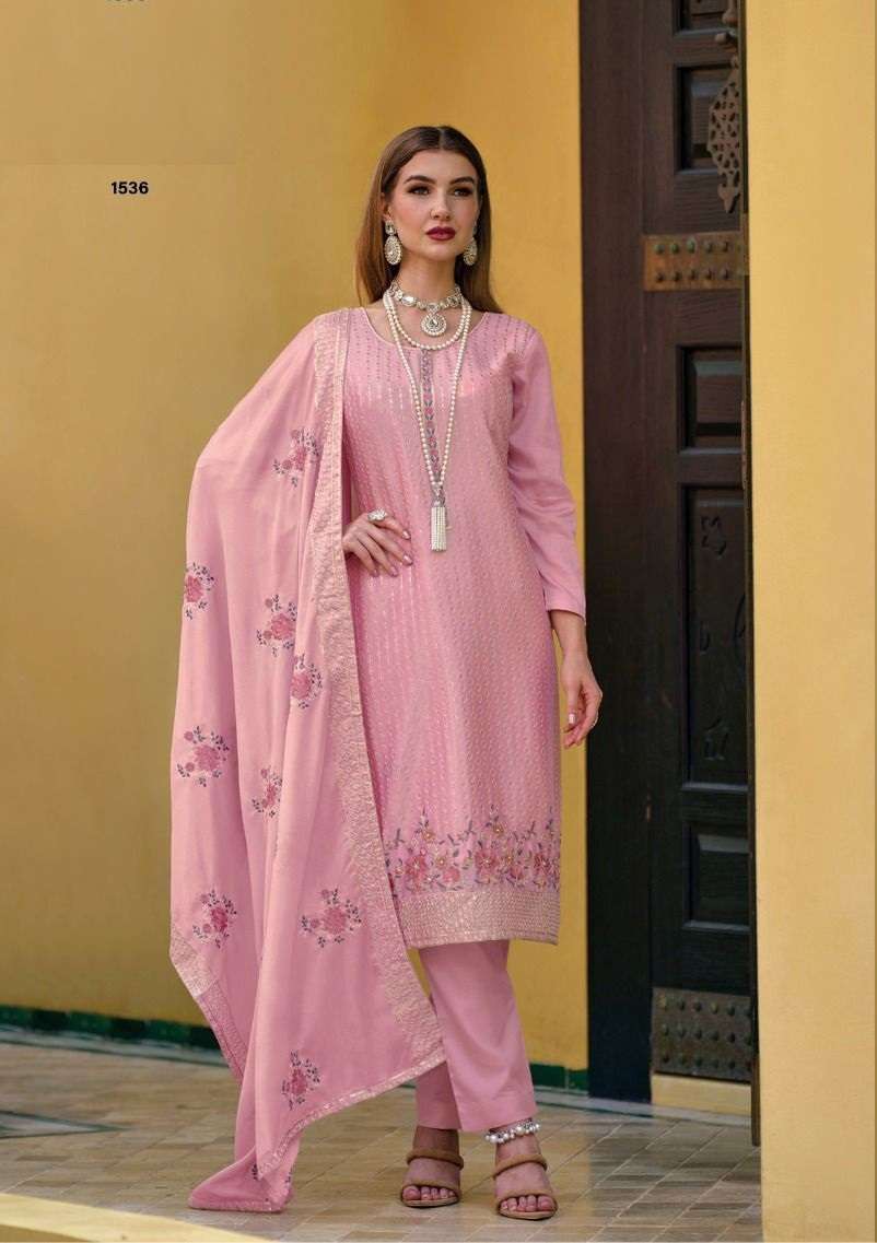 DESIGNER FANCY WEDDING PARTY FESTIVAL WEAR PINK CHINON SILK STARIGHT SALWAR SUIT EBA SISI 1536