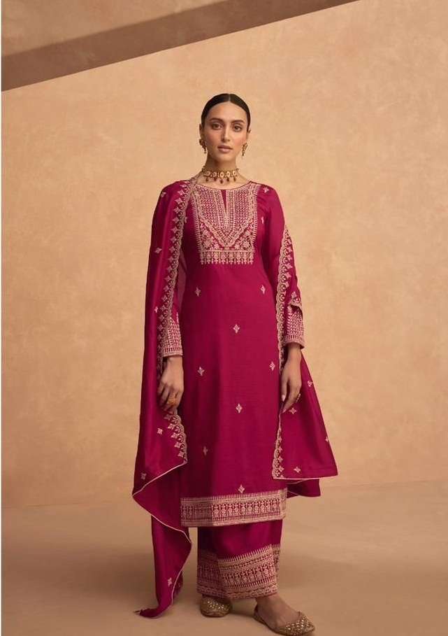 DESIGNER FANCY WEDDING PARTY FESTIVAL WEAR RANI PINK SILK STARIGHT SALWAR SUIT AF ODHANI 9492