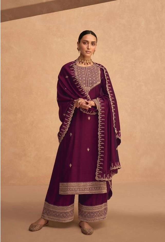 DESIGNER FANCY WEDDING PARTY FESTIVAL WEAR WINE SILK STARIGHT SALWAR SUIT AF ODHANI 9489