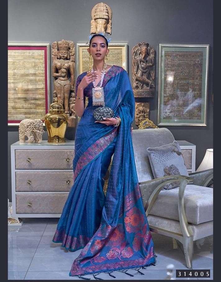 DESIGNER FANCY WEDDING PARTY WEAR BLUE DESIGNER EXCLUSIVE BANARASI SILK FABRIC SAREE RAJTEX KONICA 314005