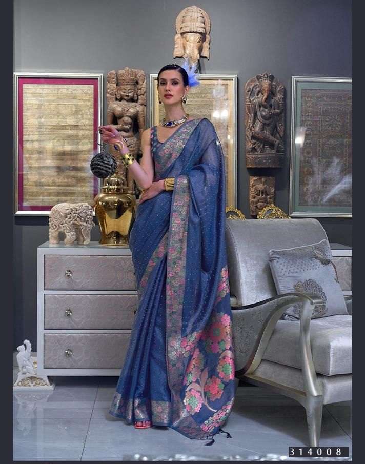 DESIGNER FANCY WEDDING PARTY WEAR BLUE DESIGNER EXCLUSIVE BANARASI SILK FABRIC SAREE RAJTEX KONICA 314008