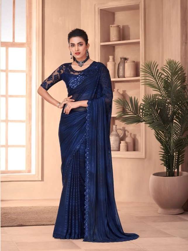 DESIGNER FANCY WEDDING PARTY WEAR DESIGNER BLUE SILK SAREE SM TFH 1106