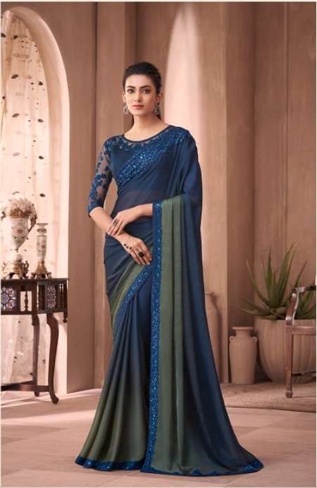 DESIGNER FANCY WEDDING PARTY WEAR DESIGNER BLUE SILK SAREE SM TFH 1116