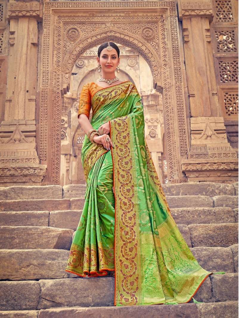 DESIGNER FANCY WEDDING PARTY WEAR DESIGNER GREEN BANARASI SILK FABRIC SAREE SM PRERNA 1802