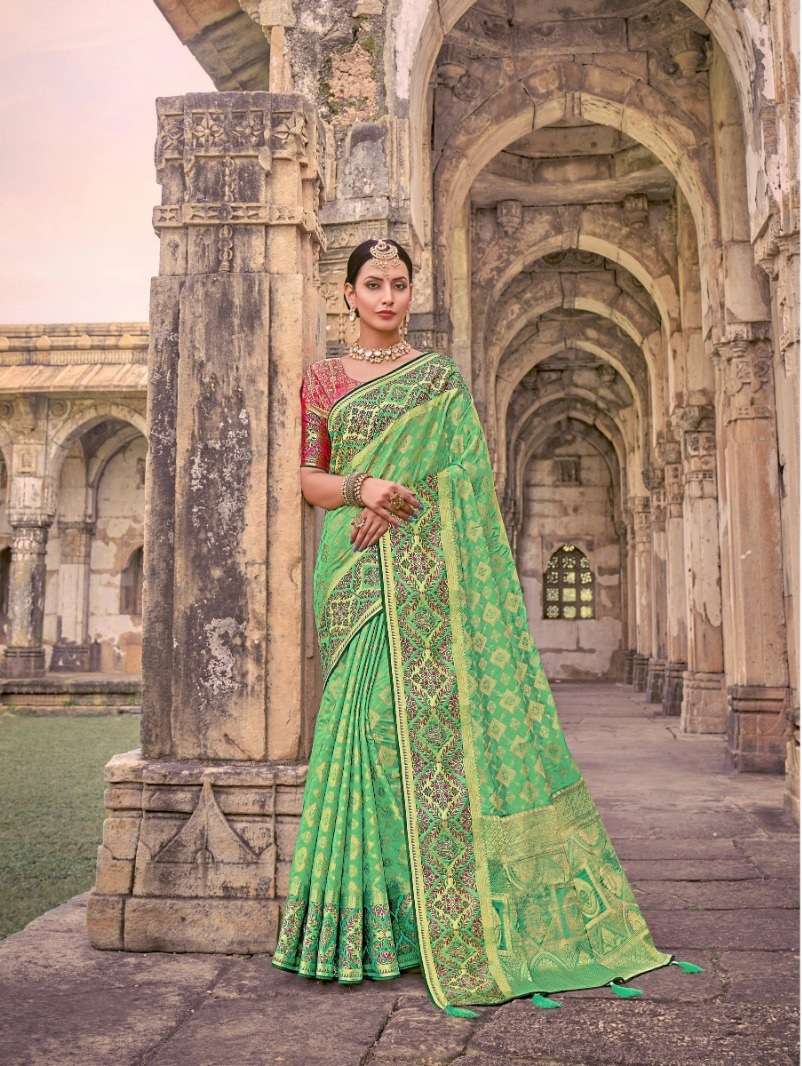 DESIGNER FANCY WEDDING PARTY WEAR DESIGNER GREEN BANARASI SILK FABRIC SAREE SM PRERNA 1803