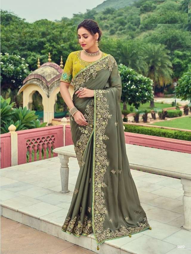 DESIGNER FANCY WEDDING PARTY WEAR DESIGNER GREEN BANARASI SILK FABRIC SAREE SM TATHASTU 5602