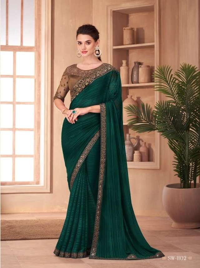 DESIGNER FANCY WEDDING PARTY WEAR DESIGNER GREEN SILK SAREE SM TFH 1102