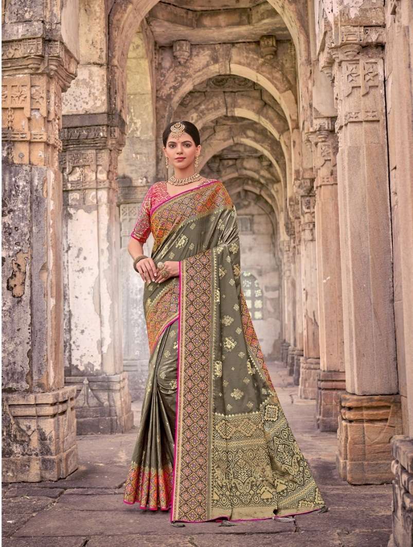 DESIGNER FANCY WEDDING PARTY WEAR DESIGNER GREY BANARASI SILK FABRIC SAREE SM PRERNA 1807