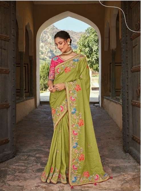 DESIGNER FANCY WEDDING PARTY WEAR DESIGNER HEAVY GREEN SILK SAREE SM TATHASTU 5909