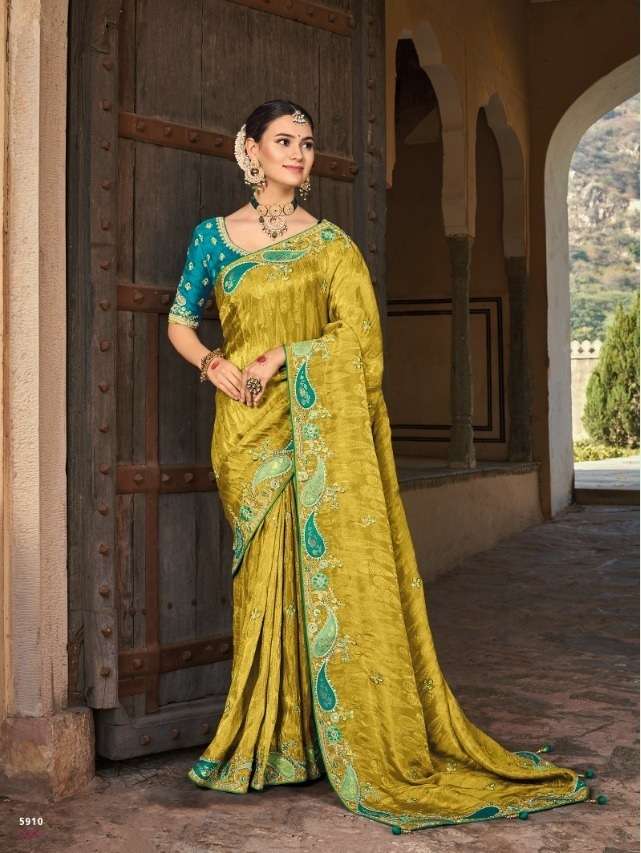 DESIGNER FANCY WEDDING PARTY WEAR DESIGNER HEAVY GREEN SILK SAREE SM TATHASTU 5910