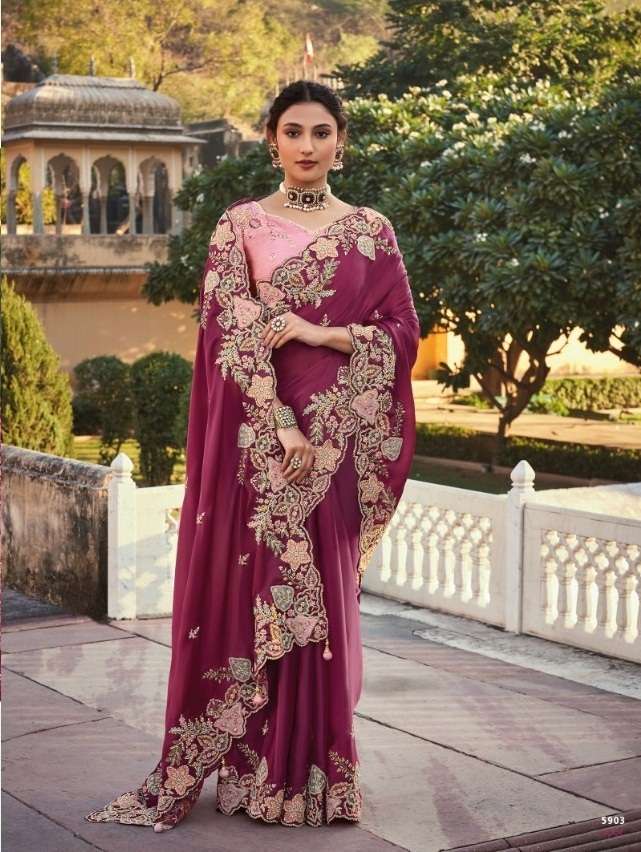 DESIGNER FANCY WEDDING PARTY WEAR DESIGNER HEAVY MAGENTA SILK SAREE SM TATHASTU 5903