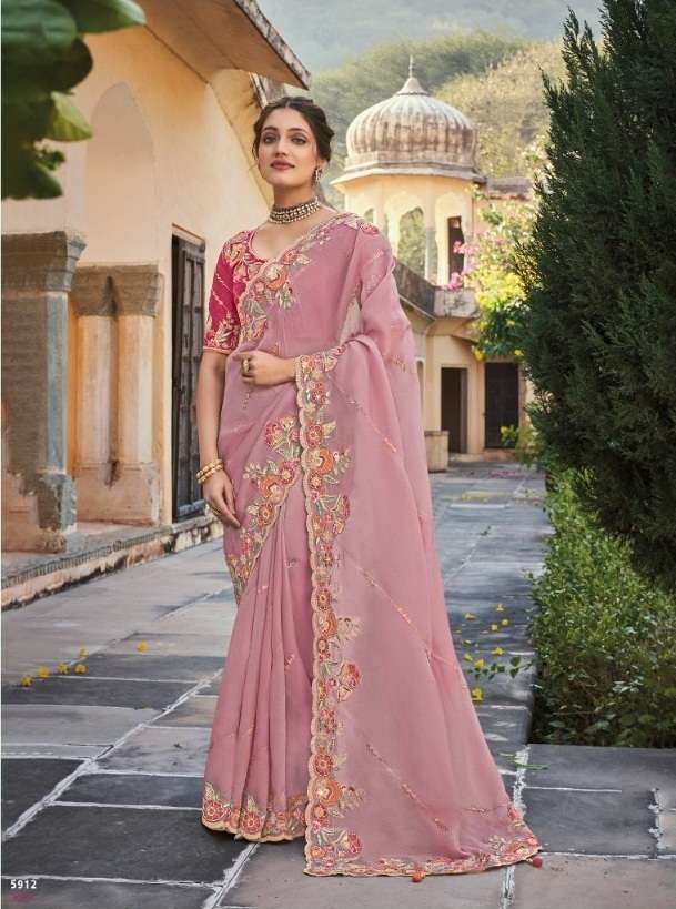 DESIGNER FANCY WEDDING PARTY WEAR DESIGNER HEAVY PINK SILK SAREE SM TATHASTU 5912