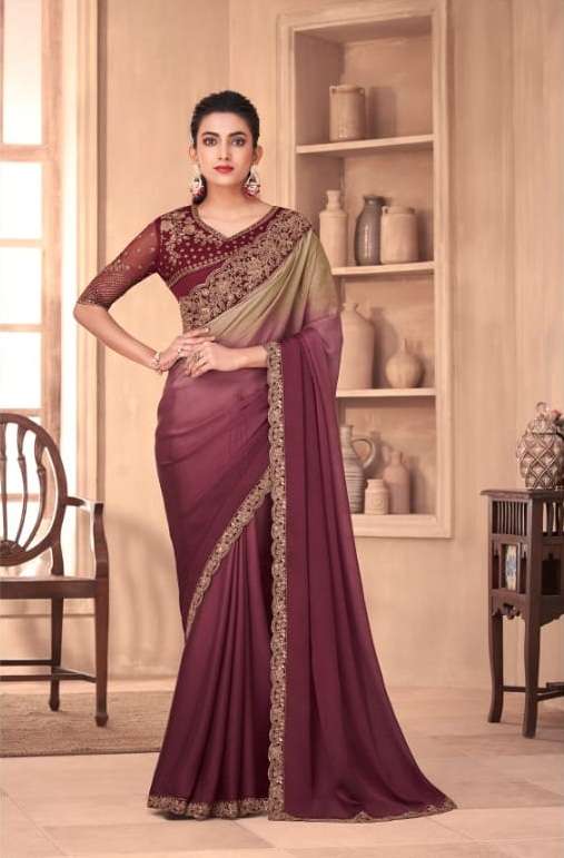 DESIGNER FANCY WEDDING PARTY WEAR DESIGNER MAROON SILK SAREE SM TFH 1103