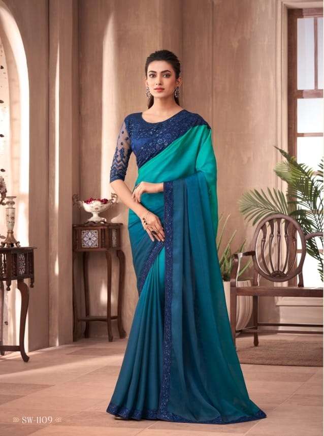 DESIGNER FANCY WEDDING PARTY WEAR DESIGNER MORPICH SILK SAREE SM TFH 1109