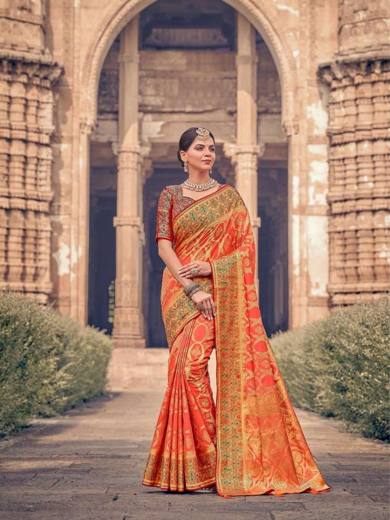 DESIGNER FANCY WEDDING PARTY WEAR DESIGNER ORANGE BANARASI SILK FABRIC SAREE SM PRERNA 1809