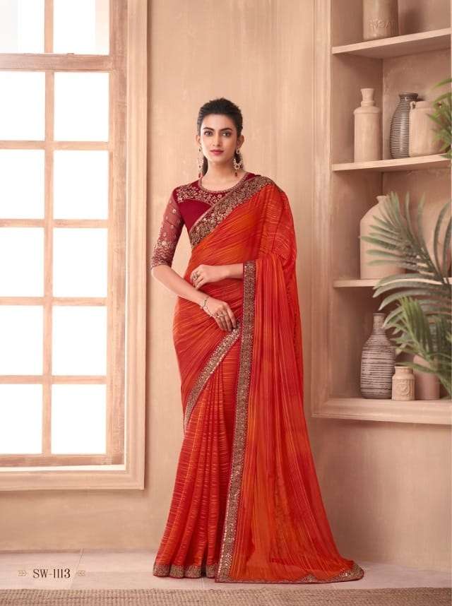 DESIGNER FANCY WEDDING PARTY WEAR DESIGNER ORANGE SILK SAREE SM TFH 1113