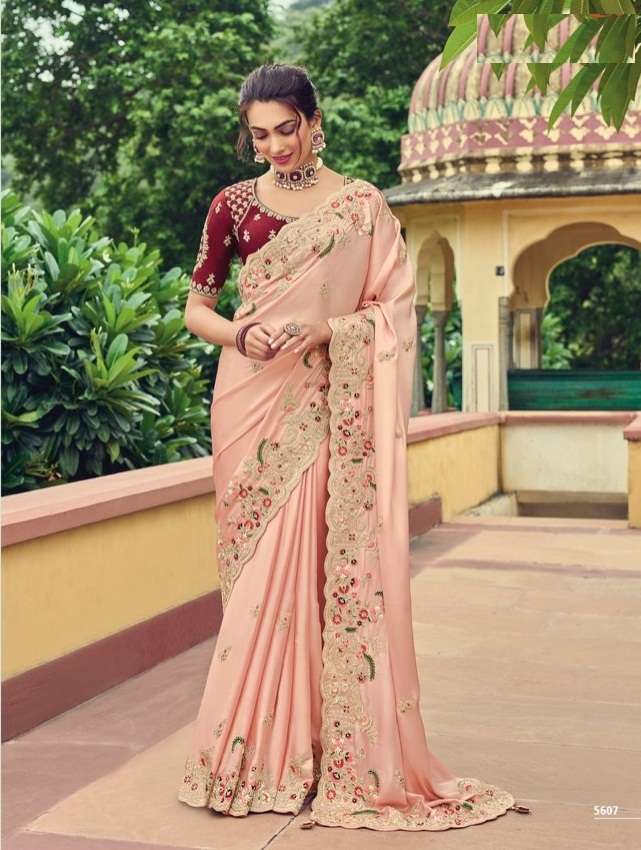 DESIGNER FANCY WEDDING PARTY WEAR DESIGNER PEACE BANARASI SILK FABRIC SAREE SM TATHASTU 5607