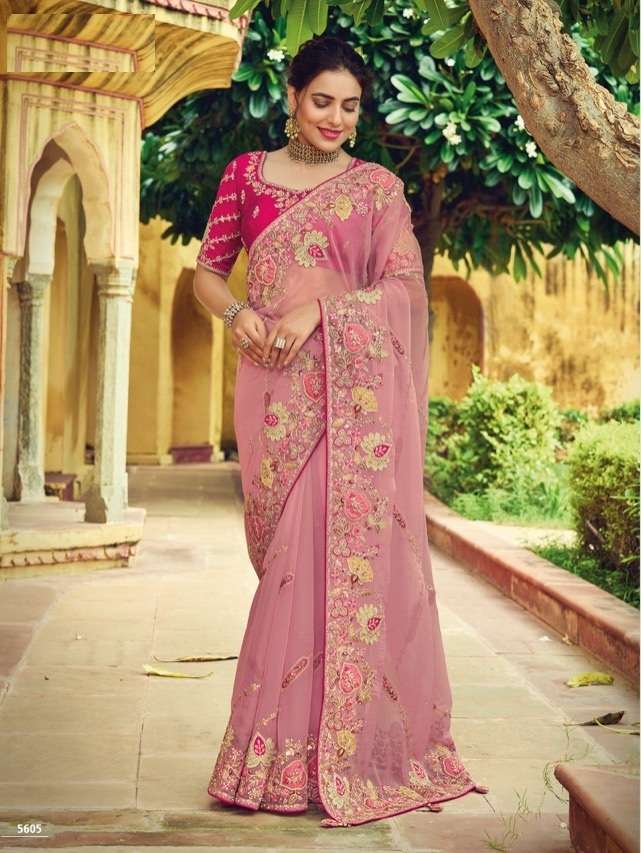 DESIGNER FANCY WEDDING PARTY WEAR DESIGNER PINK BANARASI SILK FABRIC SAREE SM TATHASTU 5605