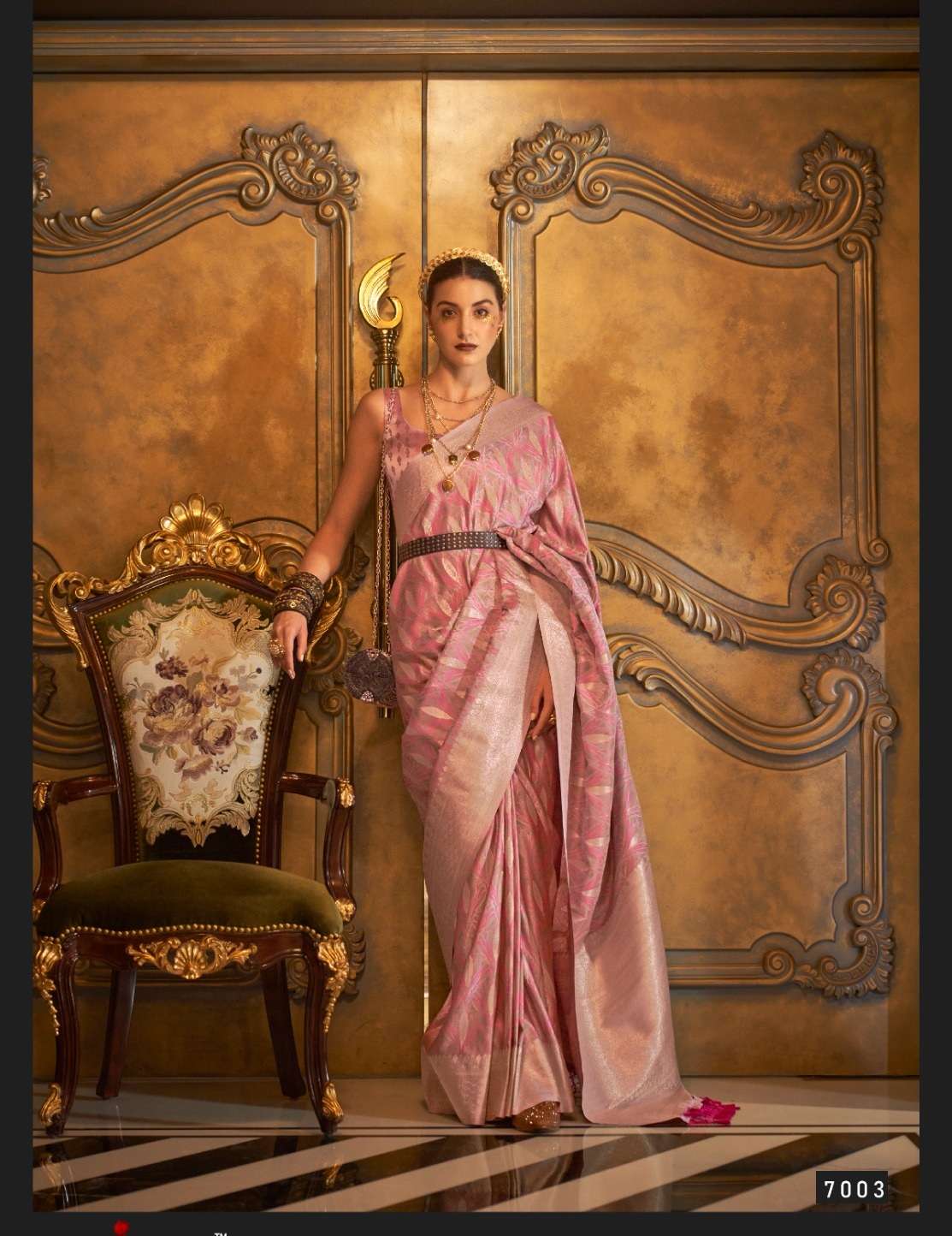 DESIGNER FANCY WEDDING PARTY WEAR DESIGNER PINK BANARASI SILK FABRIC SAREE RAJBEER KIROZASILK SM 7003