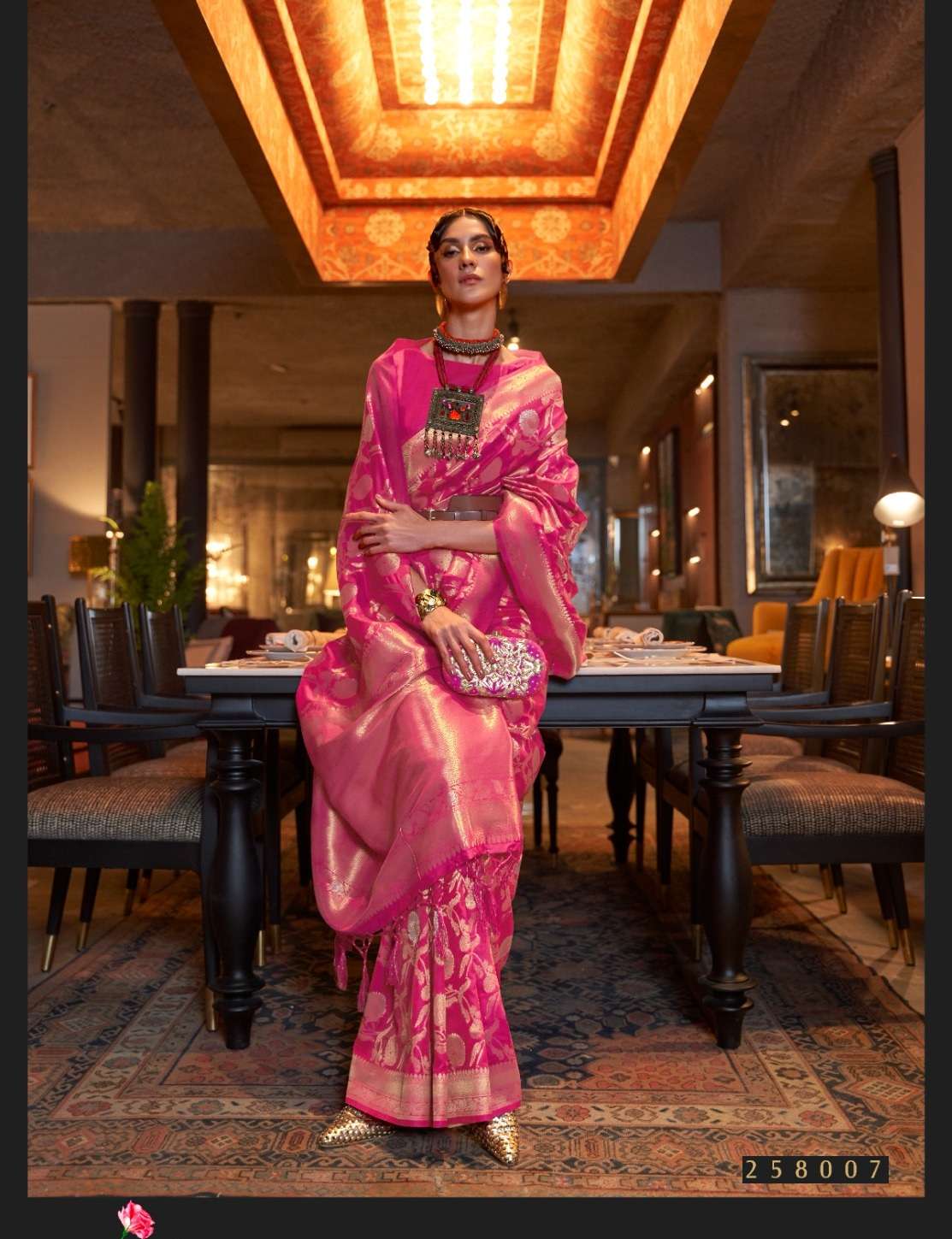 DESIGNER FANCY WEDDING PARTY WEAR DESIGNER PINK BANARASI SILK FABRIC SAREE RAJBEER KAIROS SM 258007