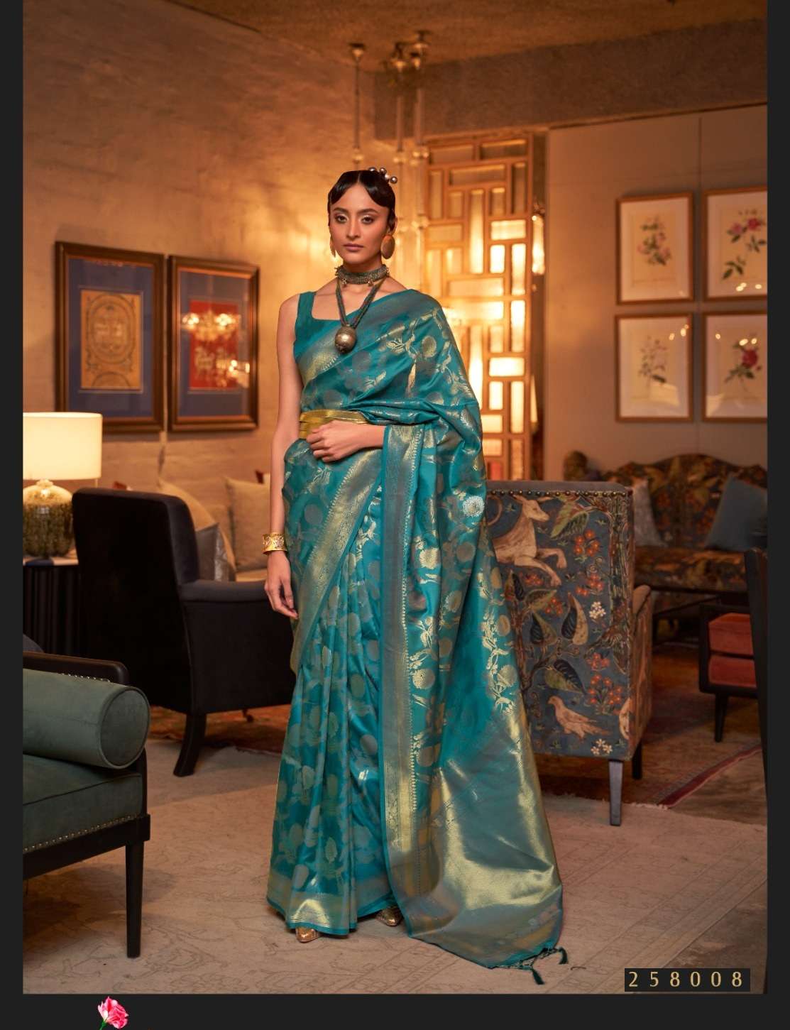 DESIGNER FANCY WEDDING PARTY WEAR DESIGNER RAMA BLUE BANARASI SILK FABRIC SAREE RAJBEER KAIROS SM 258008