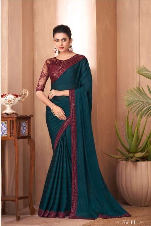 DESIGNER FANCY WEDDING PARTY WEAR DESIGNER RAMA BLUE SILK SAREE SM TFH 1111