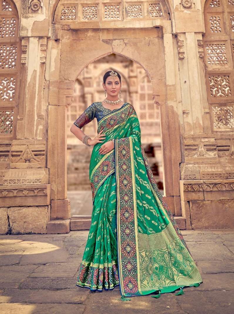 DESIGNER FANCY WEDDING PARTY WEAR DESIGNER RAMA GREEN BANARASI SILK FABRIC SAREE SM PRERNA 1808