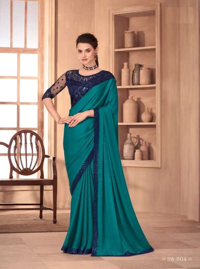 DESIGNER FANCY WEDDING PARTY WEAR DESIGNER RAMA GREEN SILK SAREE SM TFH 1104