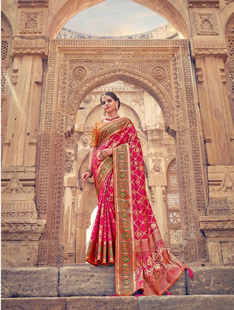 DESIGNER FANCY WEDDING PARTY WEAR DESIGNER RANI PINK BANARASI SILK FABRIC SAREE SM PRERNA 1804