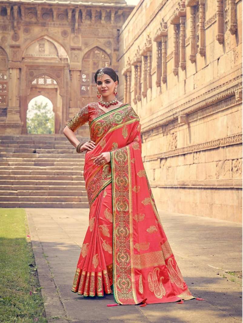 DESIGNER FANCY WEDDING PARTY WEAR DESIGNER RED BANARASI SILK FABRIC SAREE SM PRERNA 1810