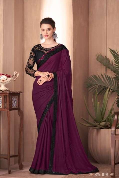 DESIGNER FANCY WEDDING PARTY WEAR DESIGNER WINE SILK SAREE SM TFH 1118