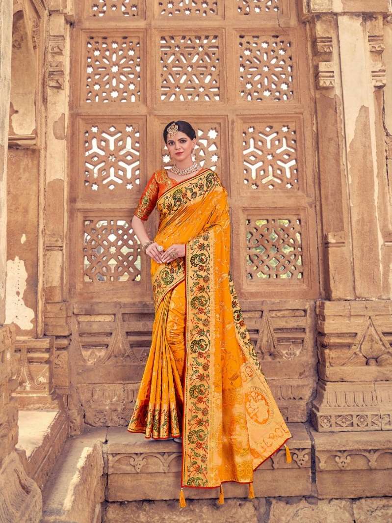 DESIGNER FANCY WEDDING PARTY WEAR DESIGNER YELLOW BANARASI SILK FABRIC SAREE SM PRERNA 1805