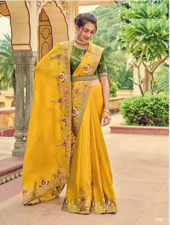 DESIGNER FANCY WEDDING PARTY WEAR DESIGNER YELLOW BANARASI SILK FABRIC SAREE SM TATHASTU 5604