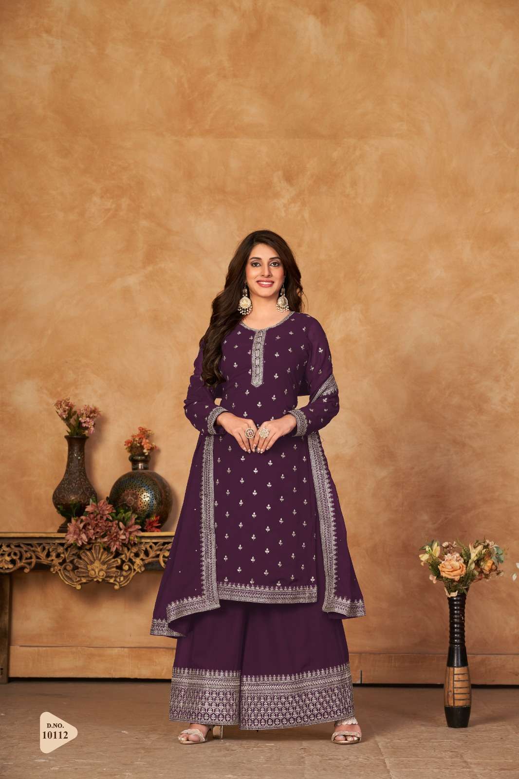 DESIGNER FANCY WEDDING PARTY WEAR FAUX GEORGETTE PUEPLE SHARARA SALWAR SUIT ANJUBAA 10112