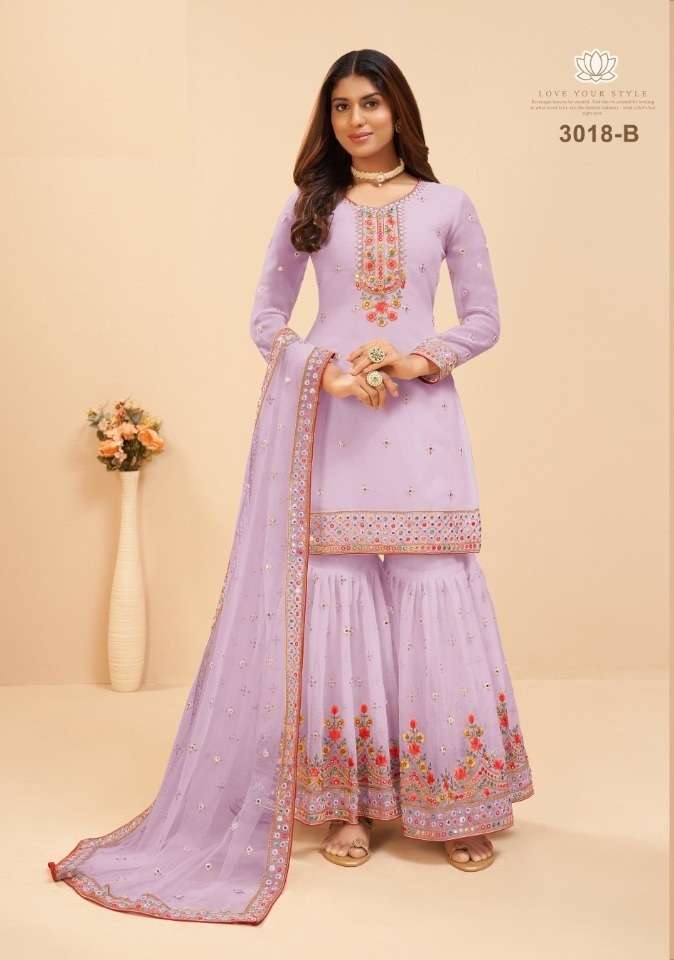 DESIGNER FANCY WEDDING PARTY WEAR GEORGETTE PURPLE SARARA SALWAR SUIT JG MURAD 3018B