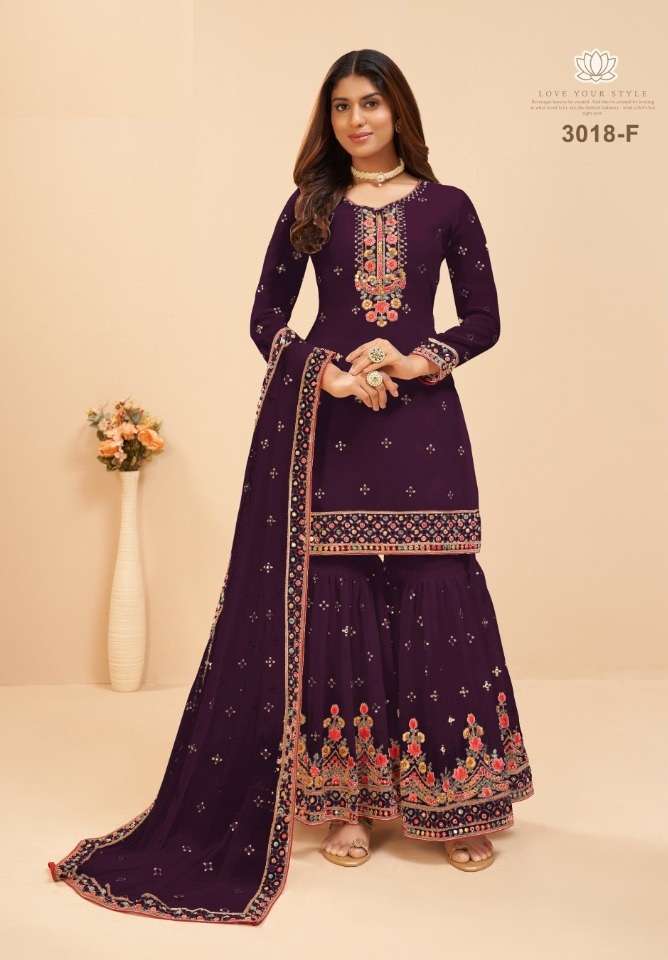 DESIGNER FANCY WEDDING PARTY WEAR GEORGETTE PURPLE SARARA SALWAR SUIT JG MURAD 3018F