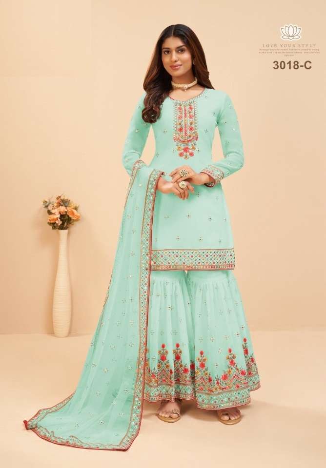 DESIGNER FANCY WEDDING PARTY WEAR GEORGETTE SKY BLUE SARARA SALWAR SUIT JG MURAD 3018C