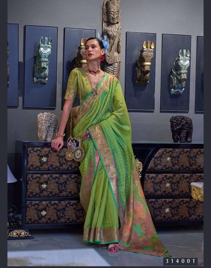 DESIGNER FANCY WEDDING PARTY WEAR GREEN DESIGNER EXCLUSIVE BANARASI SILK FABRIC SAREE RAJTEX KONICA 314001