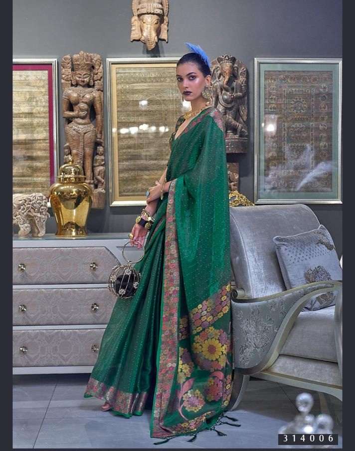 DESIGNER FANCY WEDDING PARTY WEAR GREEN DESIGNER EXCLUSIVE BANARASI SILK FABRIC SAREE RAJTEX KONICA 314006