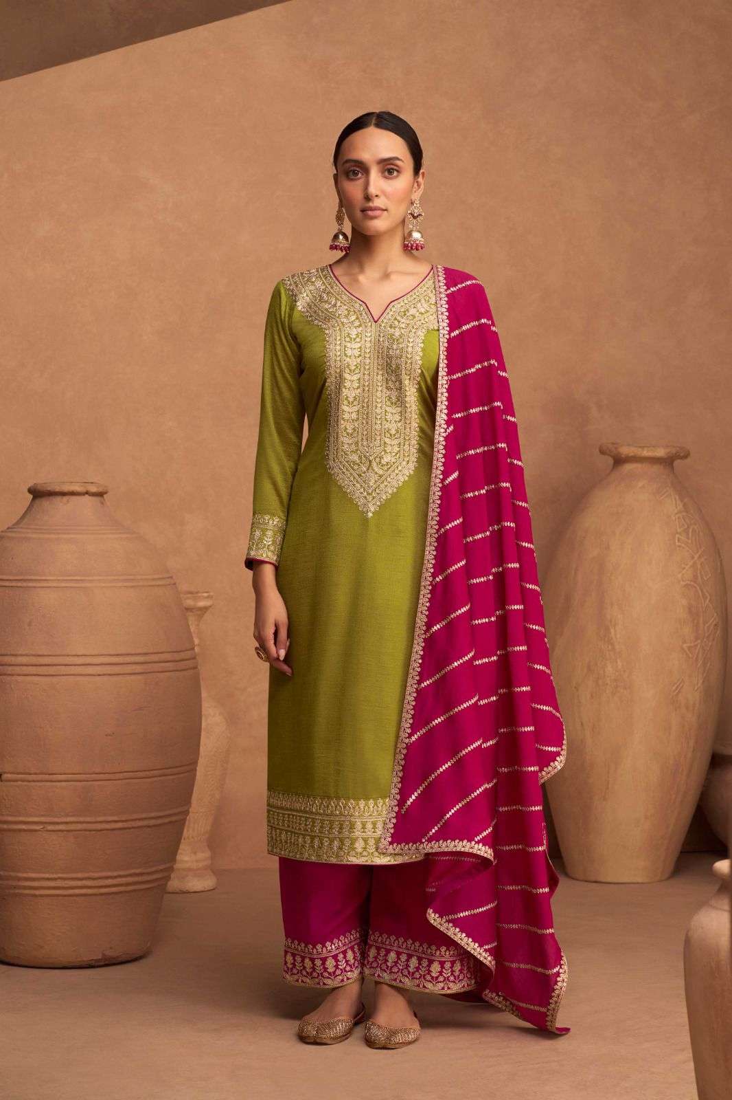 DESIGNER FANCY WEDDING PARTY WEAR PARROT GREEN SILK STRAIGHT SALWAR SUIT AF KESARIYA 9483