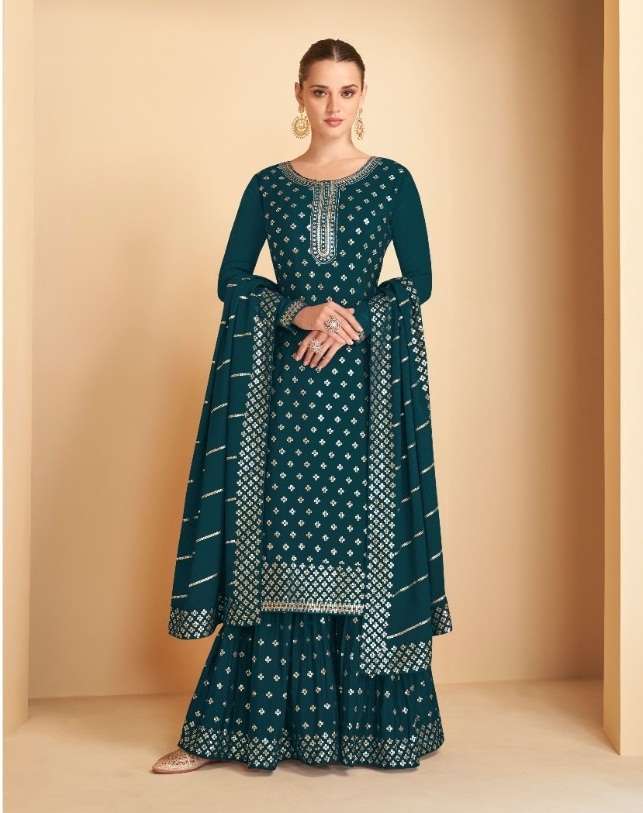 DESIGNER FANCY WEDDING PARTY WEAR REAL GEORGETTE RAMA SHARARA SALWAR SUIT GULKARIYA 7173A